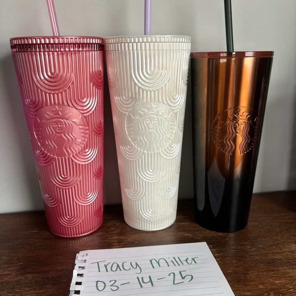 Starbucks Trio: Pink, White, and Black Tumblers
